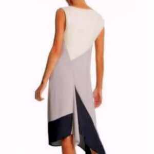 BCBGMaxAzria Runway Dress Midi High Low Asymmetrical Color Block Gray size Large
